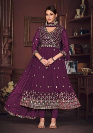 Picture of Well Formed Georgette Purple Straight Cut Salwar Kameez