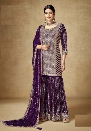 Picture of Enticing Chiffon Purple Straight Cut Salwar Kameez