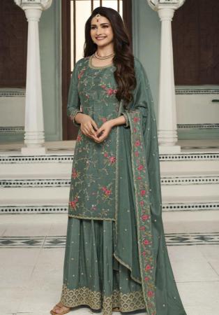 Picture of Magnificent Chiffon Sea Green Straight Cut Salwar Kameez