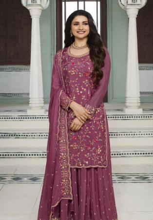 Picture of Chiffon Light Pink Straight Cut Salwar Kameez