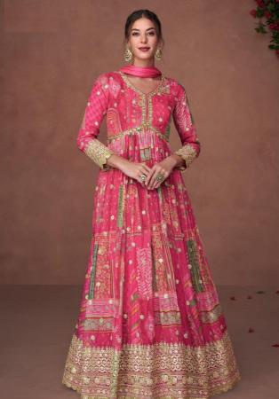 Picture of Well Formed Organza Light Coral Anarkali Salwar Kameez