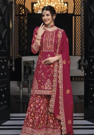 Picture of Wonderful Silk Fire Brick Straight Cut Salwar Kameez