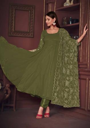 Picture of Georgette Dark Olive Green Anarkali Salwar Kameez