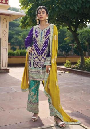 Picture of Chiffon Midnight Blue Straight Cut Salwar Kameez