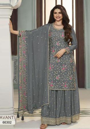 Picture of Chiffon Slate Grey Straight Cut Salwar Kameez