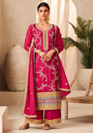 Picture of Chiffon Light Coral Straight Cut Salwar Kameez