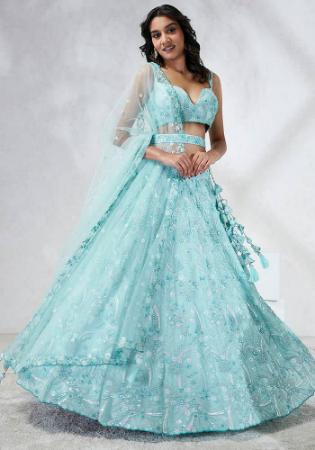 Picture of Georgette & Net Light Steel Blue Lehenga Choli