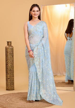 Picture of Charming Organza Pale Turquoise Saree