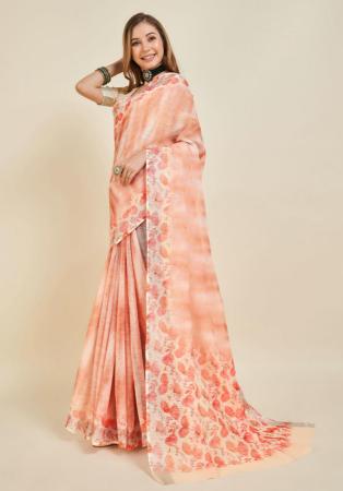 Picture of Delightful Linen Dark Salmon Saree