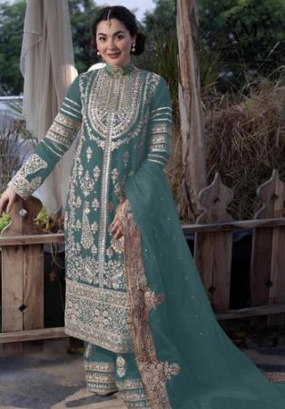 Picture of Georgette Dark Slate Grey Straight Cut Salwar Kameez