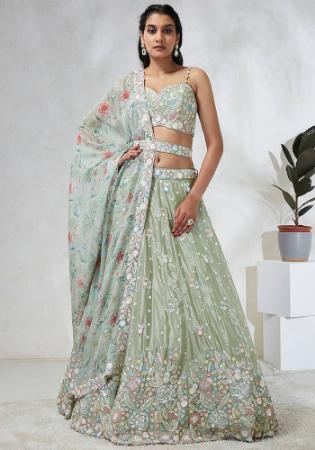 Picture of Chiffon & Silk Dark Sea Green Lehenga Choli