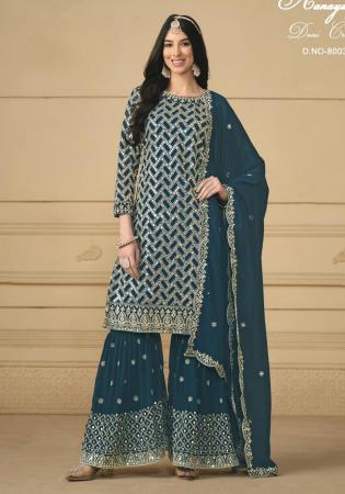 Picture of Georgette Midnight Blue Straight Cut Salwar Kameez