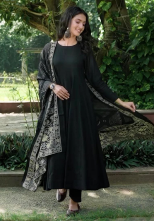 Picture of Rayon & Cotton Black Readymade Salwar Kameez