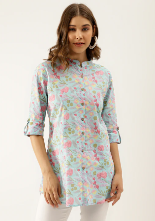 Picture of Rayon & Cotton Light Steel Blue Kurtis And Tunic