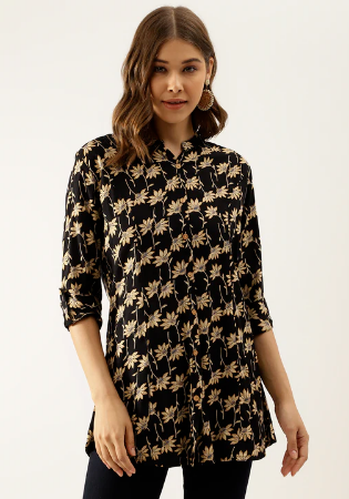 Picture of Marvelous Rayon & Cotton Black Kurtis And Tunic