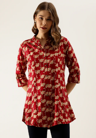 Picture of Wonderful Rayon & Cotton Maroon Kurtis And Tunic