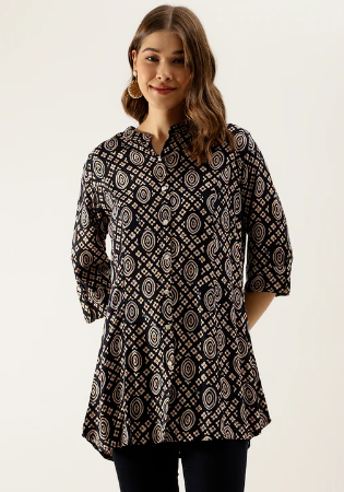 Picture of Comely Rayon & Cotton Black Kurtis And Tunic