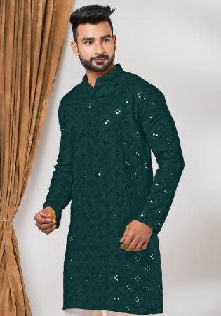 Picture of Enticing Cotton Sea Green Kurtas