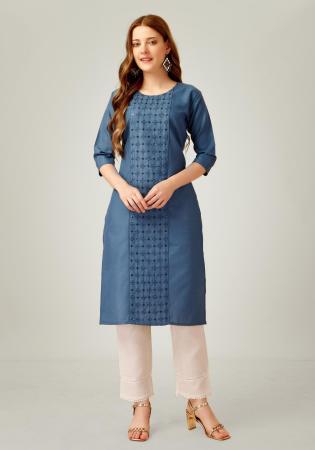 Picture of Beauteous Cotton Cadet Blue Readymade Salwar Kameez