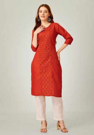 Picture of Exquisite Cotton Fire Brick Readymade Salwar Kameez