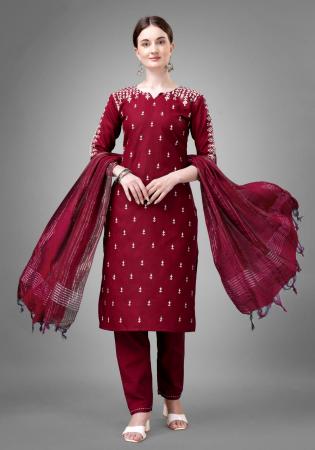 Picture of Gorgeous Cotton Maroon Readymade Salwar Kameez