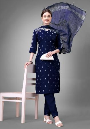 Picture of Shapely Cotton Midnight Blue Readymade Salwar Kameez