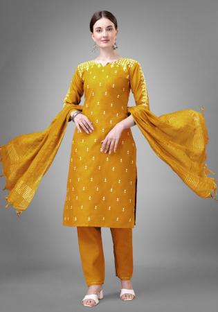 Picture of Pleasing Cotton Golden Rod Readymade Salwar Kameez