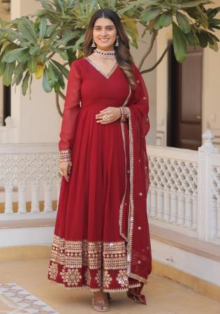 Picture of Stunning Georgette Maroon Readymade Gown