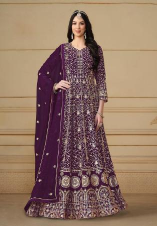 Picture of Beautiful Georgette Purple Anarkali Salwar Kameez