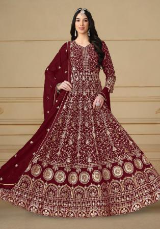 Picture of Delightful Georgette Maroon Anarkali Salwar Kameez