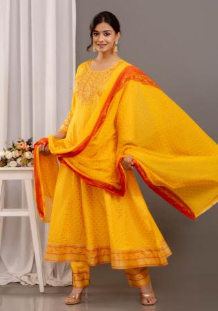 Picture of Rayon & Cotton Golden Rod Readymade Salwar Kameez