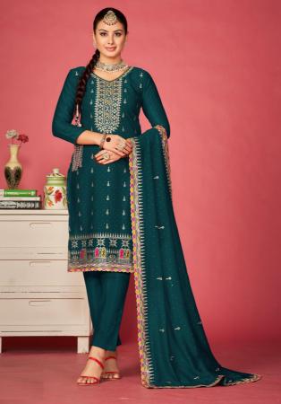 Picture of Chiffon & Georgette Dark Slate Grey Straight Cut Salwar Kameez