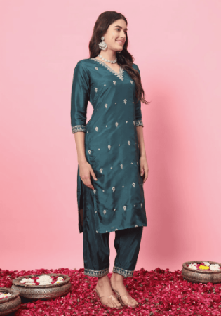 Picture of Good Looking Silk Sea Green Readymade Salwar Kameez