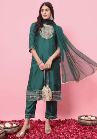 Picture of Splendid Silk Sea Green Readymade Salwar Kameez