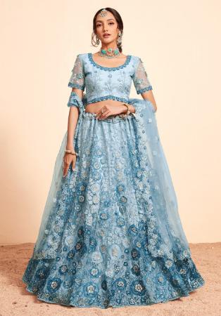 Picture of Appealing Net Light Steel Blue Lehenga Choli