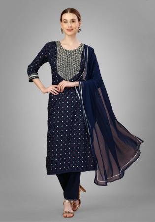 Picture of Shapely Silk Midnight Blue Readymade Salwar Kameez