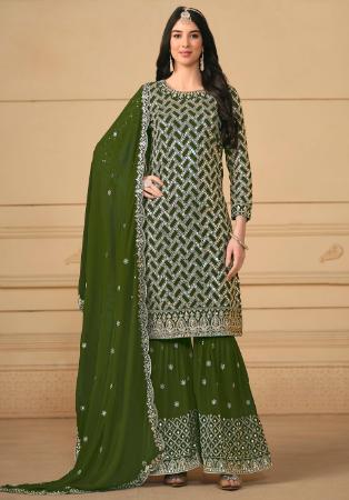 Picture of Georgette Saddle Brown Straight Cut Salwar Kameez