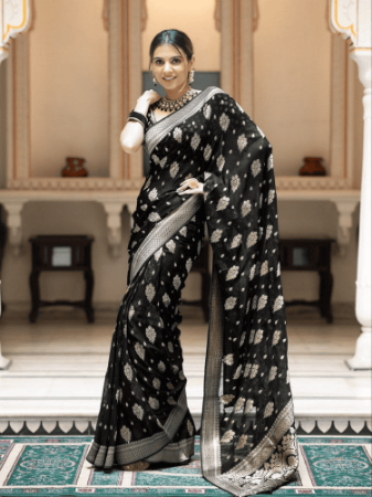 Picture of Pretty Silk Black Saree