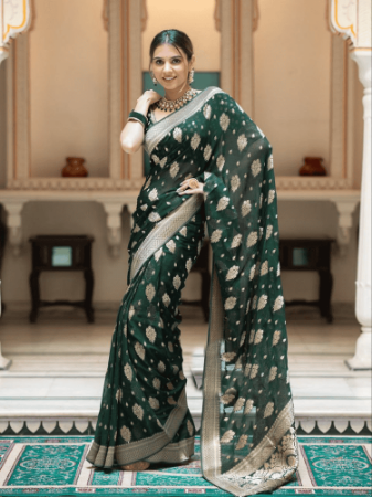 Picture of Wonderful Silk Dark Olive Green Saree