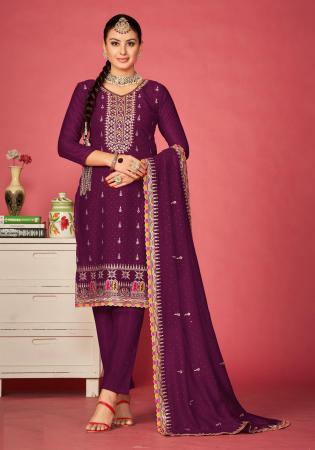 Picture of Sightly Chiffon Purple Straight Cut Salwar Kameez