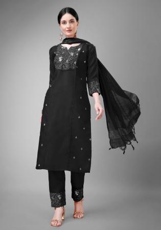 Picture of Superb Cotton Black Readymade Salwar Kameez