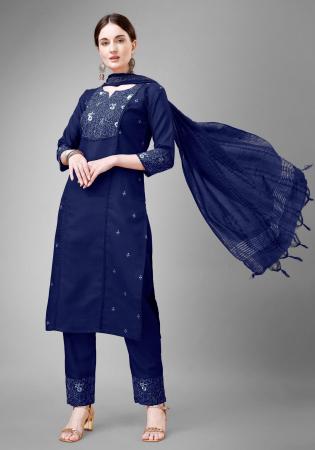 Picture of Stunning Cotton Midnight Blue Readymade Salwar Kameez