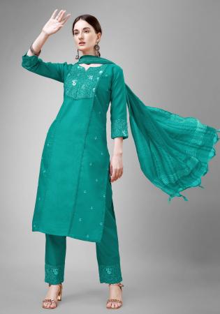 Picture of Marvelous Cotton Dark Cyan Readymade Salwar Kameez