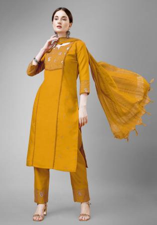 Picture of Cotton Dark Golden Rod Readymade Salwar Kameez