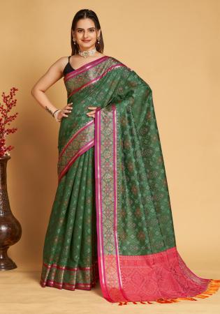 Picture of Delightful Silk Dark Olive Green Saree