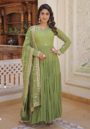 Picture of Lovely Georgette Dark Khaki Readymade Gown