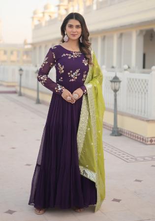 Picture of Fine Georgette Purple Readymade Gown