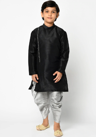 Picture of Superb Silk Black Kids Kurta Pyjama