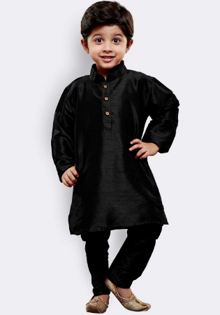 Picture of Marvelous Silk Black Kids Kurta Pyjama