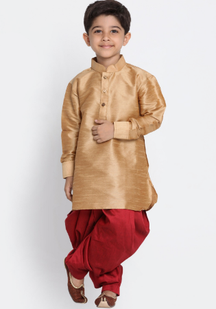 Picture of Enticing Silk Tan Kids Kurta Pyjama